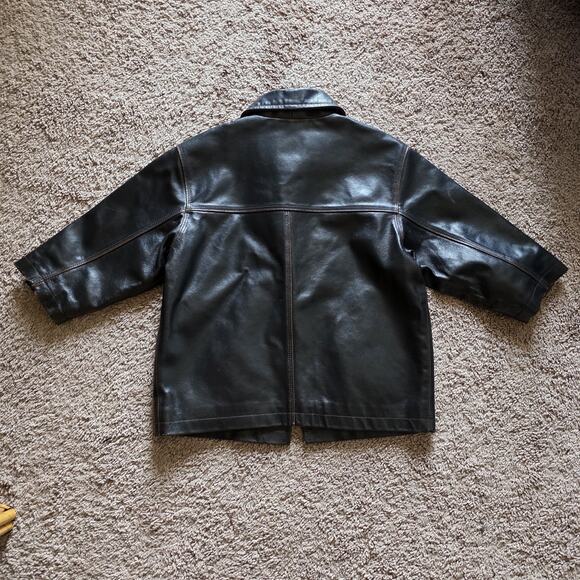 Vtg Gymboree Kids Leather Jacket Small 2-3 Years Brown Boys Coat 1998 90s Button - Picture 6 of 9